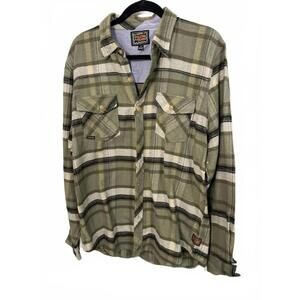 Volcom Flannel Long Sleeve Button Up Shirt Mens L Olive Green Plaid Work Western